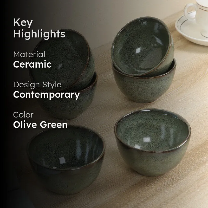 LuxeServe Snack Bowls (Olive Green,200 mL Each) - Set Of Six media 2