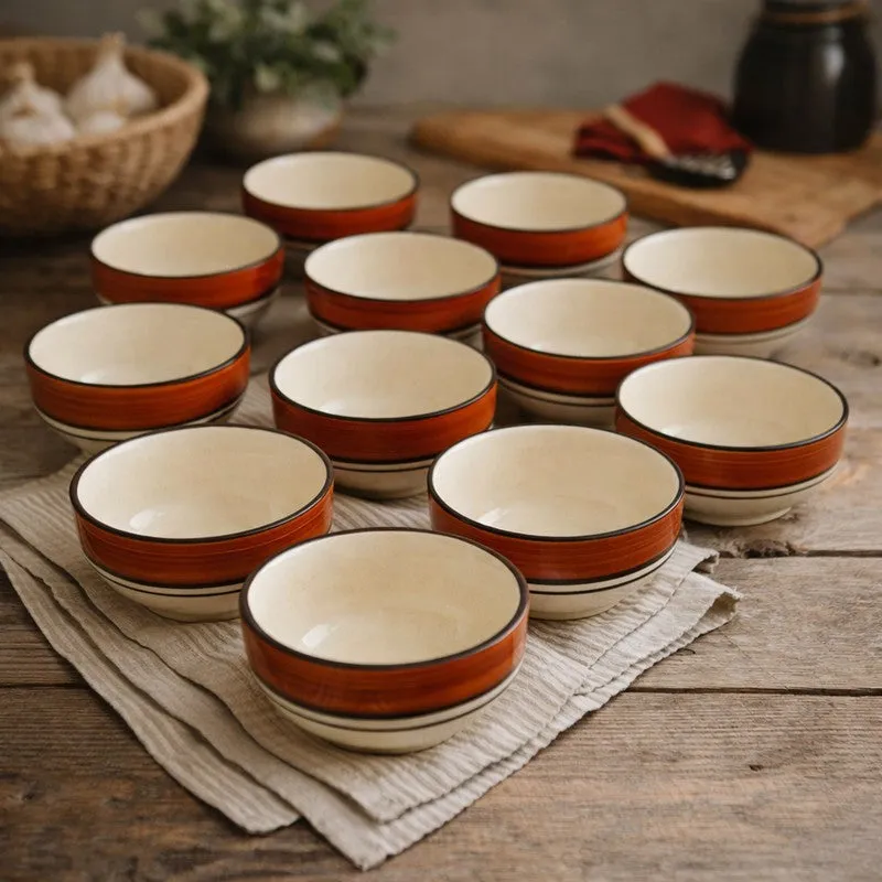 Nibble Ceramic Snack Bowls (Red,White, 180 mL Each) - Set Of Six media 1