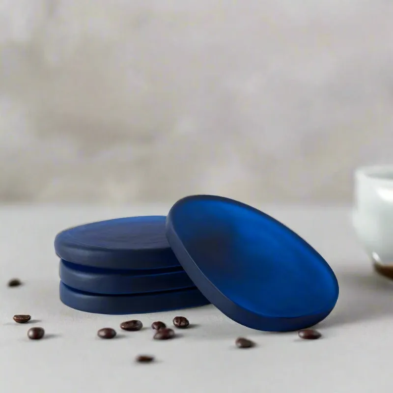 Glossy Pebble Glass Coaster (Blue) - Set Of Four media 1