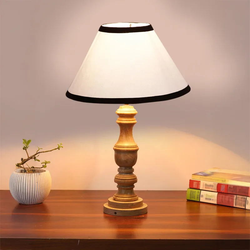Cotin II Stripe Carve Wooden Table Lamp - White,Brown media 2