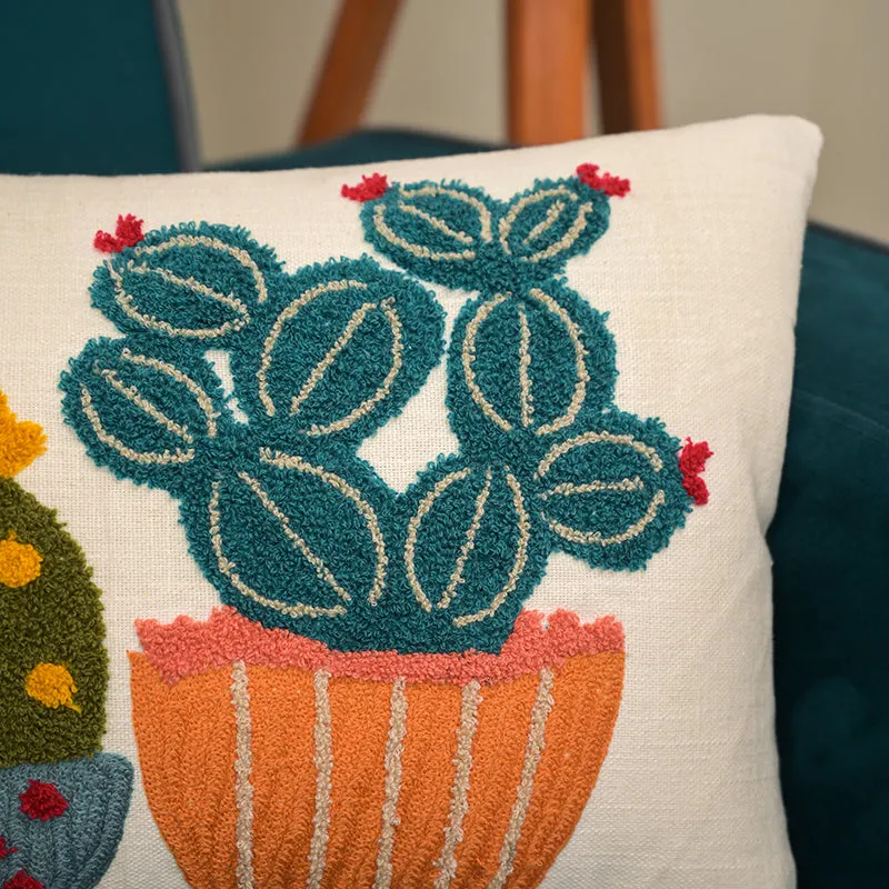 Comfy Cacti Embroidered Cotton Cushion Cover media 6