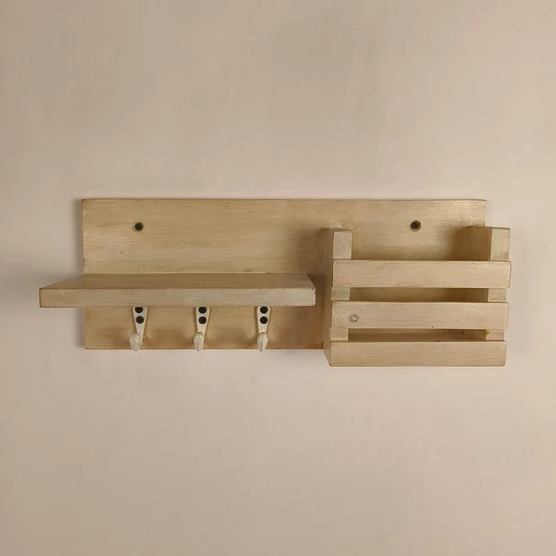 Ananta Wooden Wall Shelf Organiser with Key Holders media 5