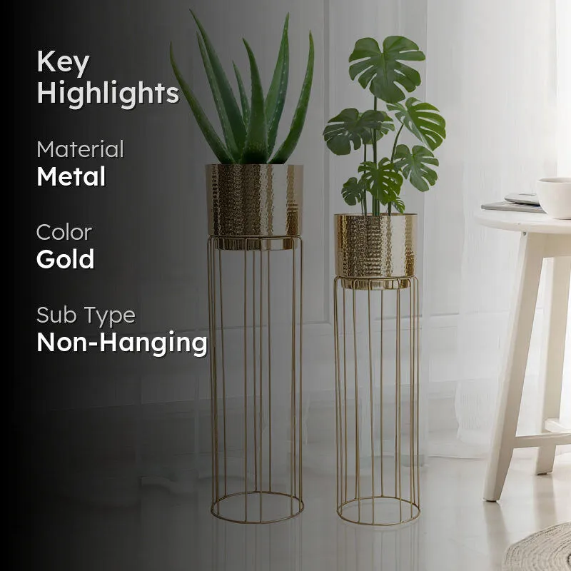Regal Hammered Metal Planter With Tall Stand - Set Of 2 media 2