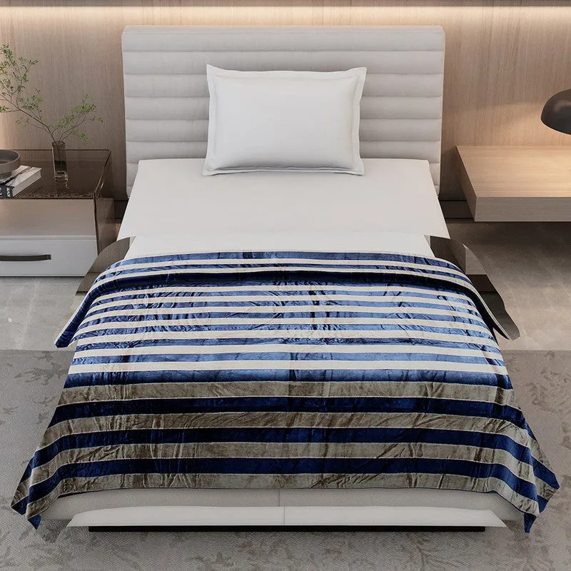 Monte Carlo Strivon Bold Stripes Polyester Blanket (Navy Blue) - 300 GSM media 3