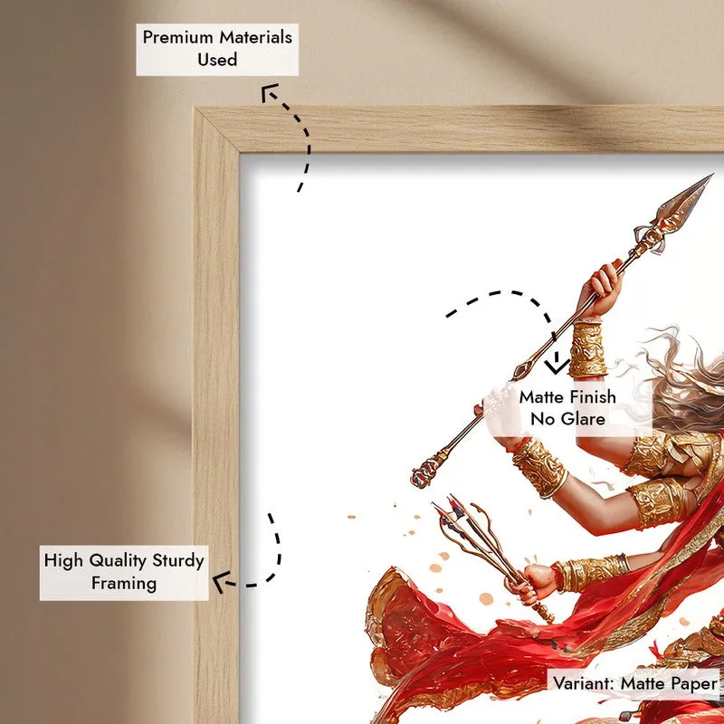 Maa Durga With Tiger Archival Paper Wall Art - Natural Brown Frame media 6