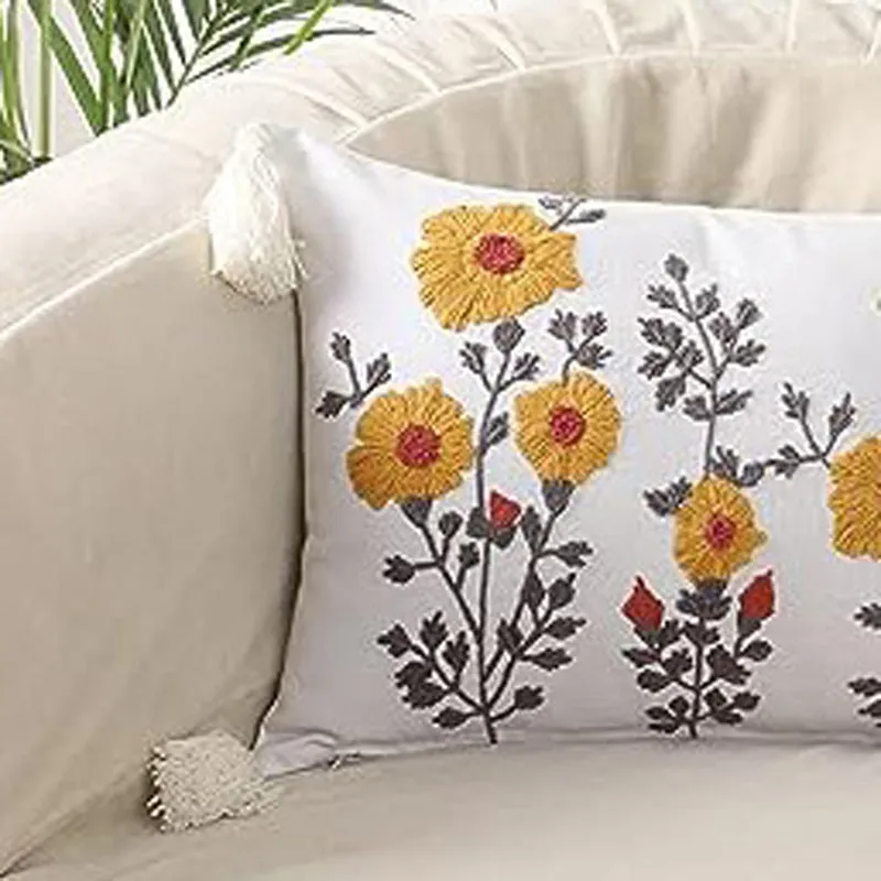 French Cottage Charm Embroidered Rectangle Cushion Cover media 3