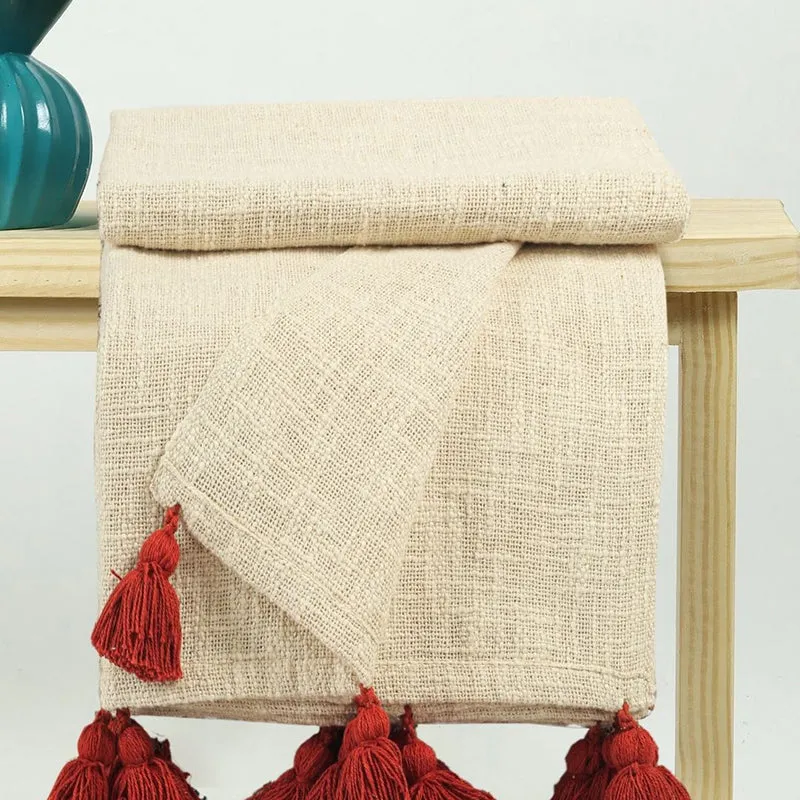 Tassura Tasselled Cotton Throw - Rust Red media 4