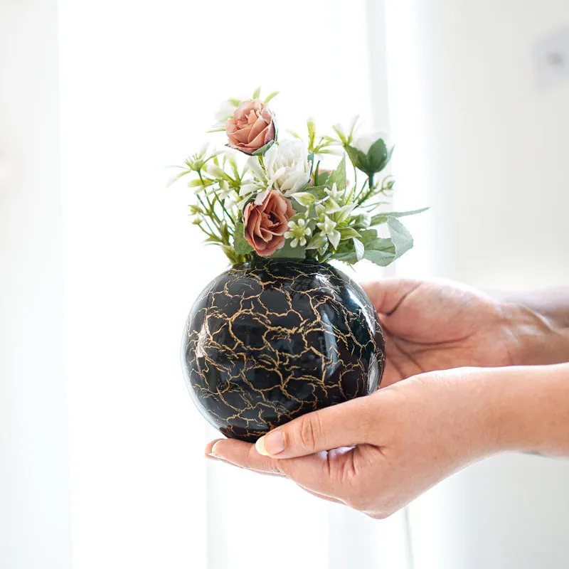 Manva Crackled Ball Vase (Black) - Small media 1