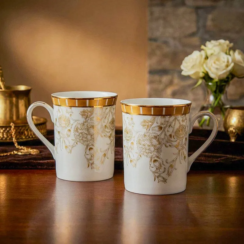 Gilded Iris Classic 24k Gold Brushed Porcelain Coffee Mug (300 mL Each) - Set of Two media 3
