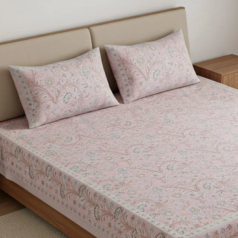 Samuna Floral Cotton Bedsheet (Pink) - 144 TC media 3