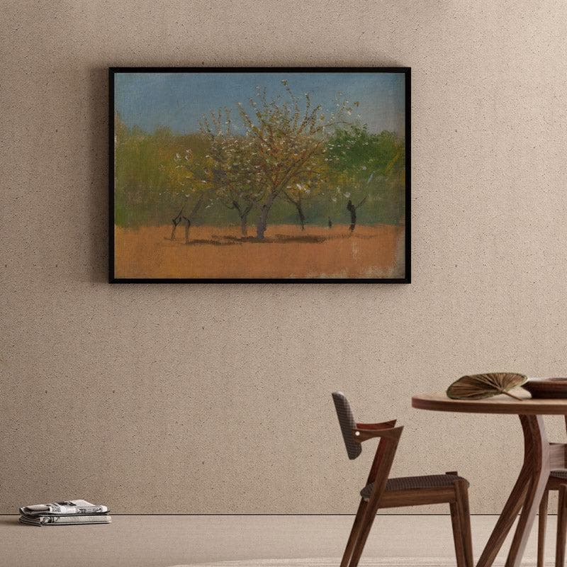 Trees In Bloom Canvas Wall Painting - Black Frame