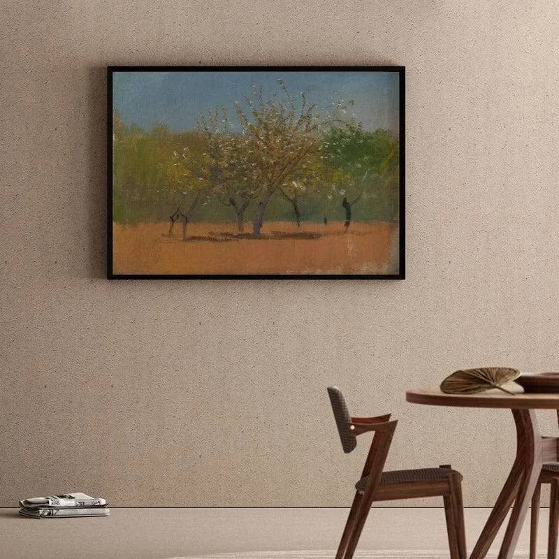 Trees In Bloom Canvas Wall Painting - Black Frame media 1