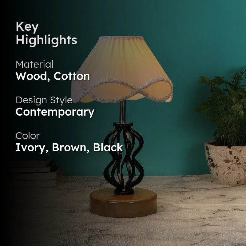 Huetrail Cotton Table Lamp With Wooden Base - Ivory media 2