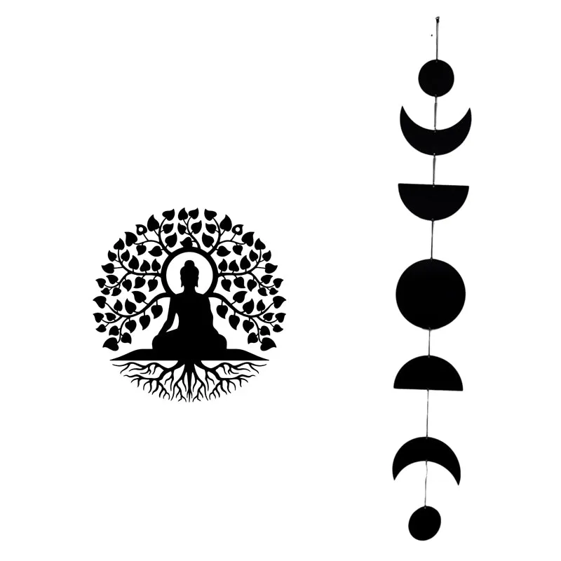 Buddha With Phases Of Moon Iron Wall Accent - Set Of Two media 3