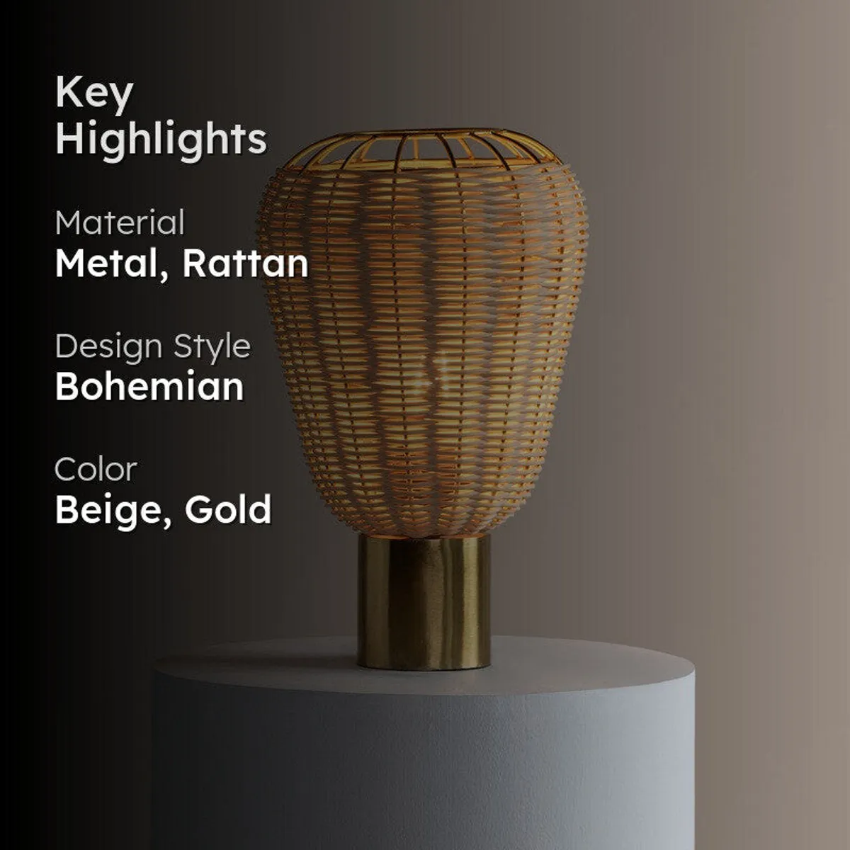 Fig Living Urban Rustica Metal Table Lamp - Beige - 2