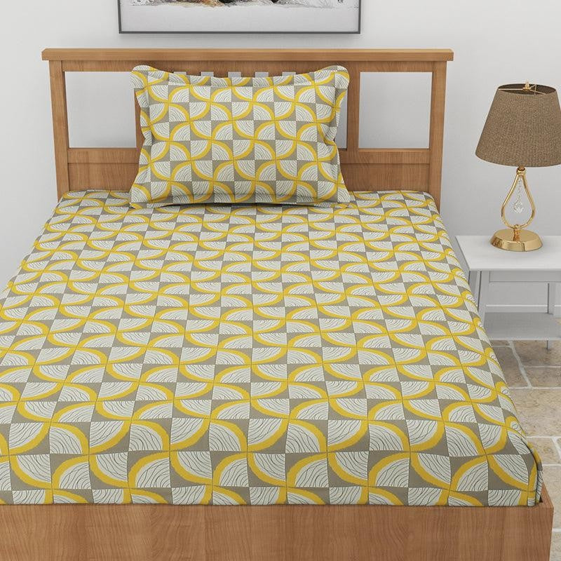 Selenia Floral Microfiber Bedsheet (Grey & Yellow) - 130 GSM media 3