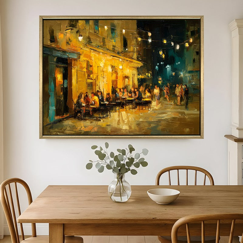 Evening Cafe Canvas Wall Painting With Frame
