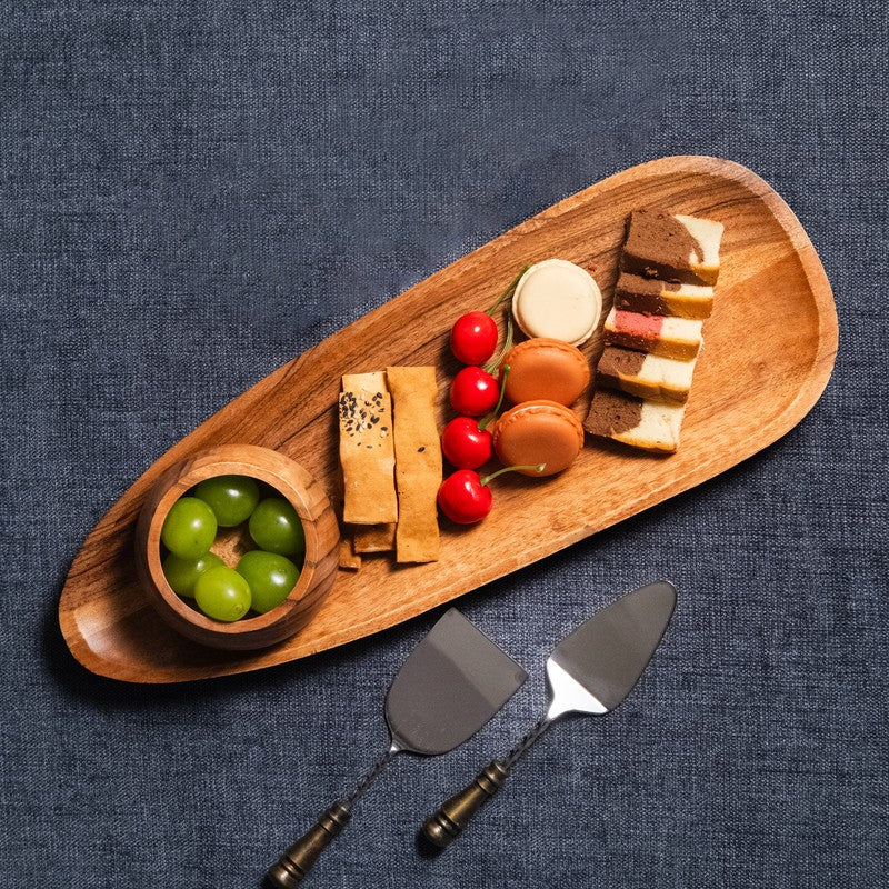 Harbor Style Wood Serving Platter with Dip Bowl - Two Piece Set