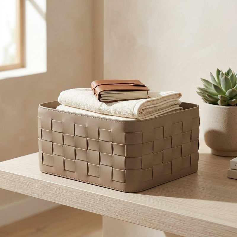 Storvia Faux Leather Storage Basket - Brown
