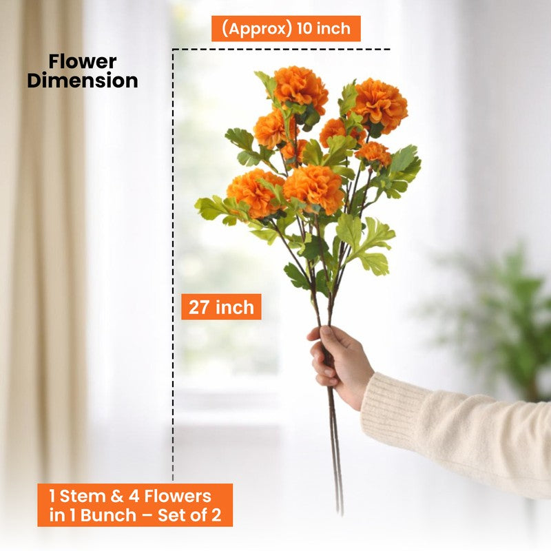 Rosvian Fabric Artificial Flower (Orange) - Set Of Two media 9