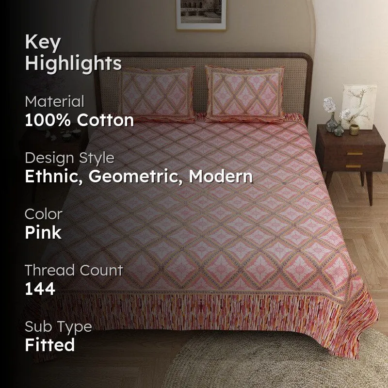 Maitreya Cotton Bedsheet (Peach) - 144 TC media 2