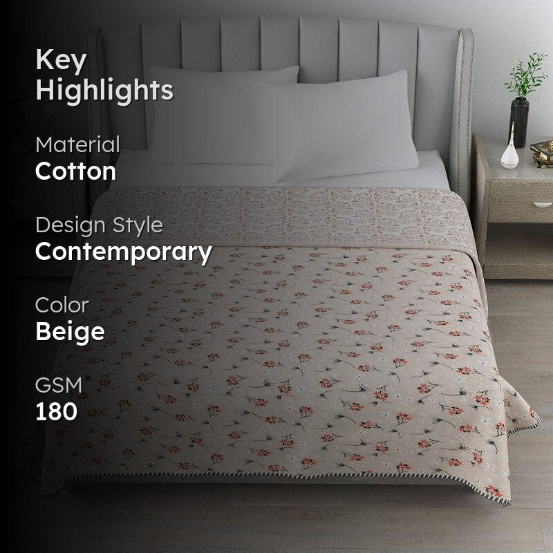 Reco Floral Reversible Cotton Dohar (Beige)  - 180 GSM media 2