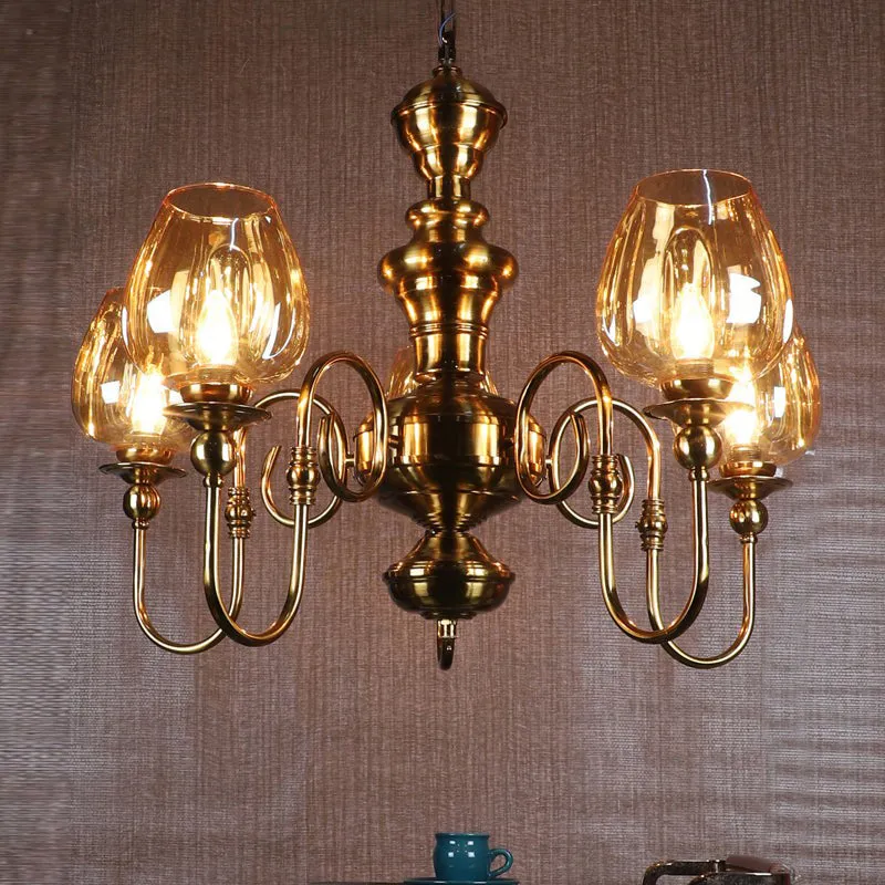 Creslen Luxury Amber Glass Chandelier - Gold media 1