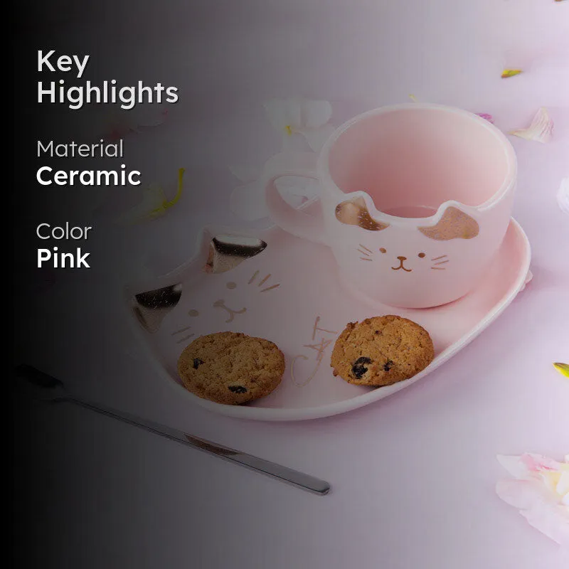 Whisker Tales Pink Mug & Snack Plate (200 ML) - Three Piece Set media 2