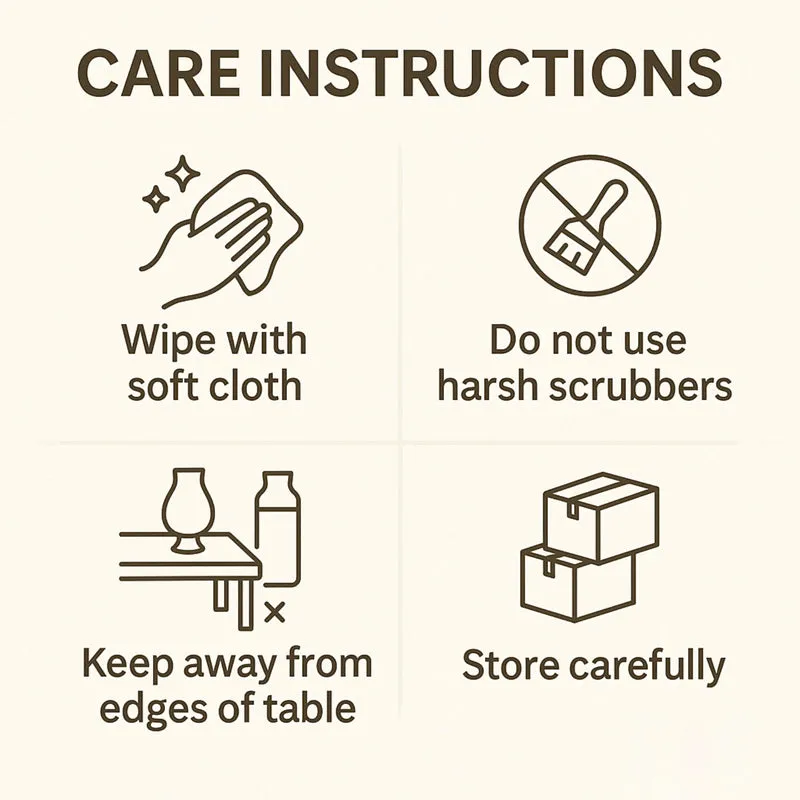 Care instruction graphic for the vase