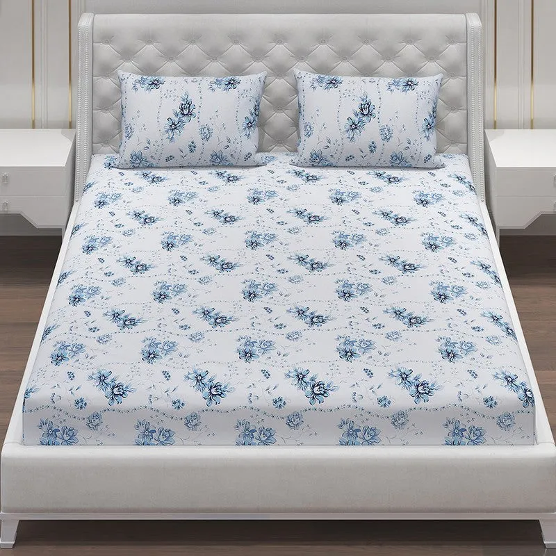 Monte Carlo Petal Matrix Cotton Bedsheet (White,Blue) - 104 TC media 4