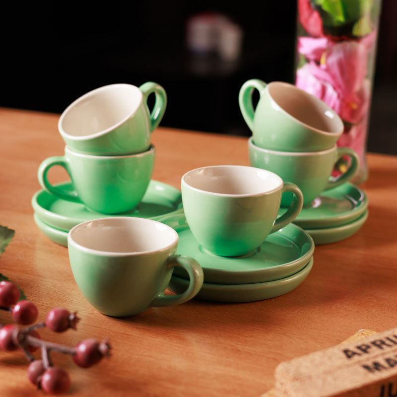 Blush & Brew Cup & Saucer (Mint/100 mL Each) - Set of Six