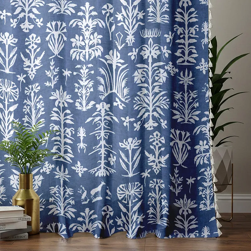 Urban Space Twigs Semi Sheer Curtain - Indigo Blue media 1