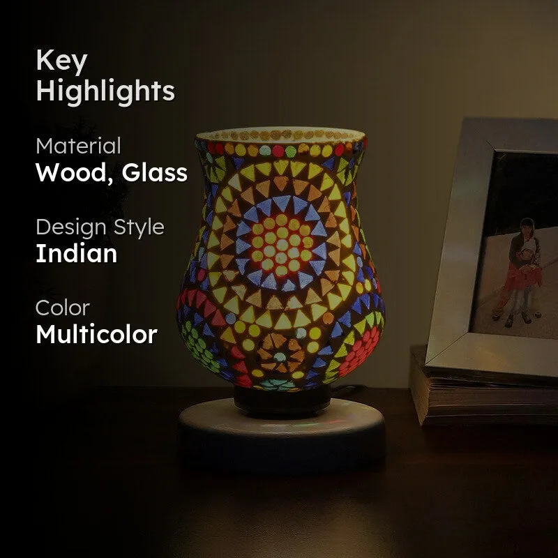 Auraeva Mosaic Glass Table Lamp With Wooden Base - Multicolor media 2