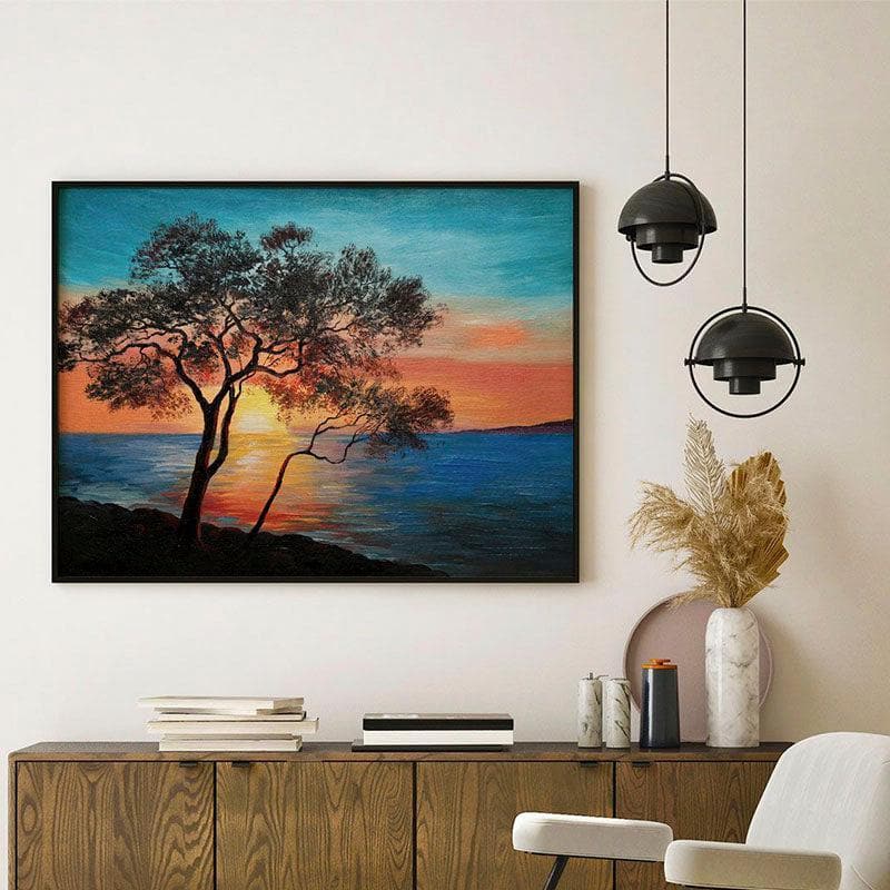 Nature Sunset Canvas Wall Painting - Black Frame
