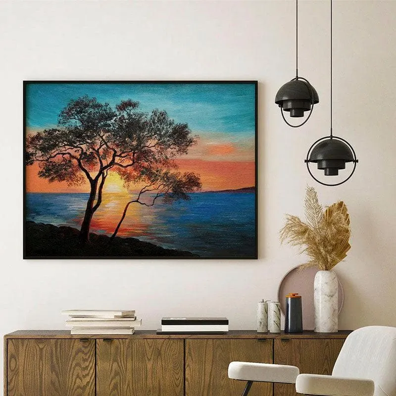 Nature Sunset Canvas Wall Painting - Black Frame media 1