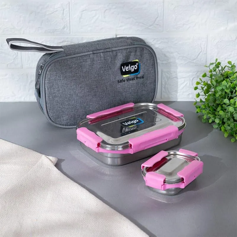 Tasteo Pack Pink Lunch Box With Insulated Pouch (800/150 mL) - Two Piece Set media 1