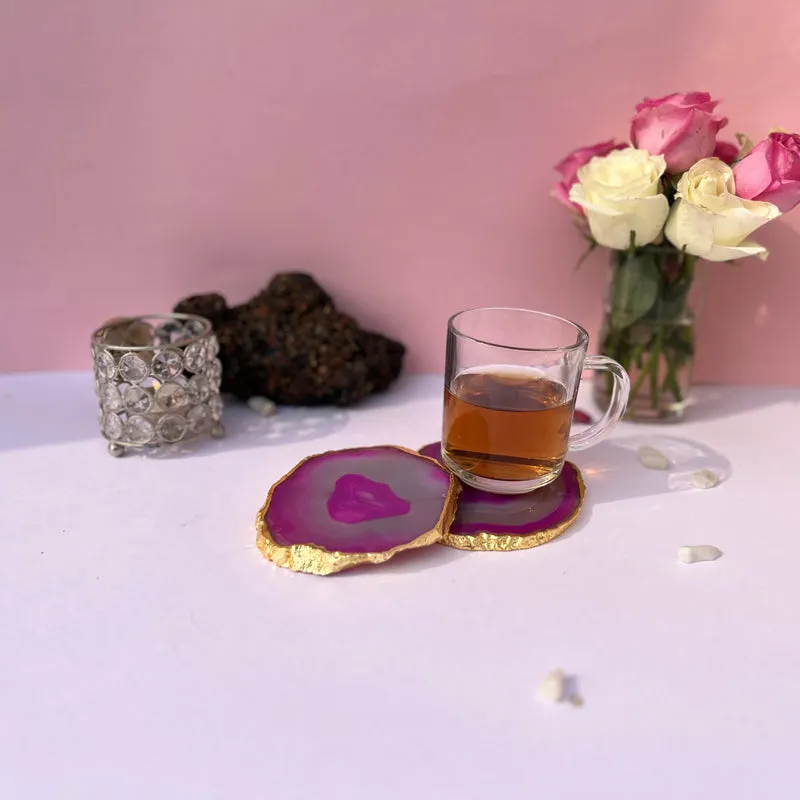 Candra Handcrafted Brazilian Agate Coaster (Pink) - Set Of Two media 4