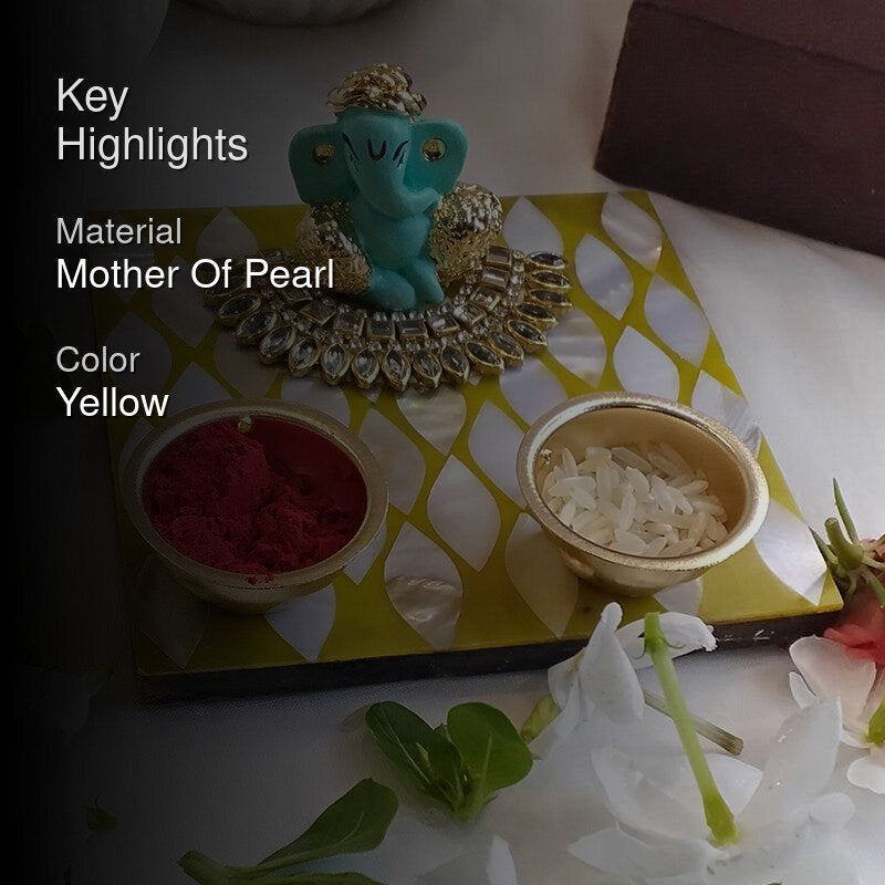 Ganpathi Festive Mother Of Pearl Pooja Thali Gift Box - Yellow media 2