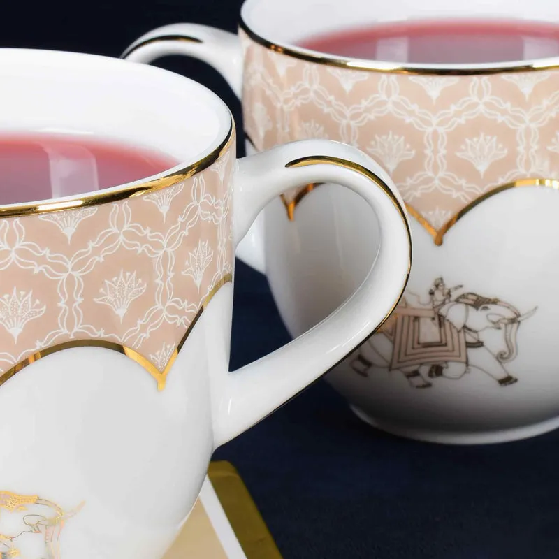 Gilded Legacy Coupe 24k Gold Brushed Porcelain Coffee Mug(300 mL Each/Peach) - Set Of Four media 6