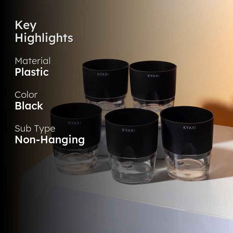 Kyari Viridian Plastic Self-Watering Pot (Black) - Set Of Five media 2