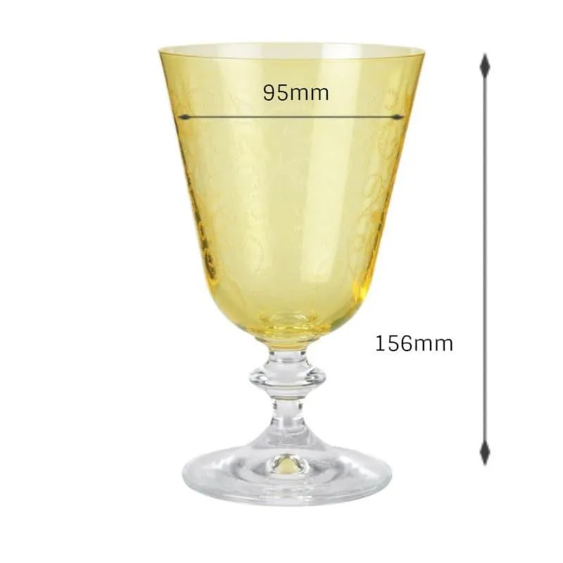 Olivia Bohemia Crystal Goblet Glasses (Yellow/350 mL Each) - Set Of Six media 5