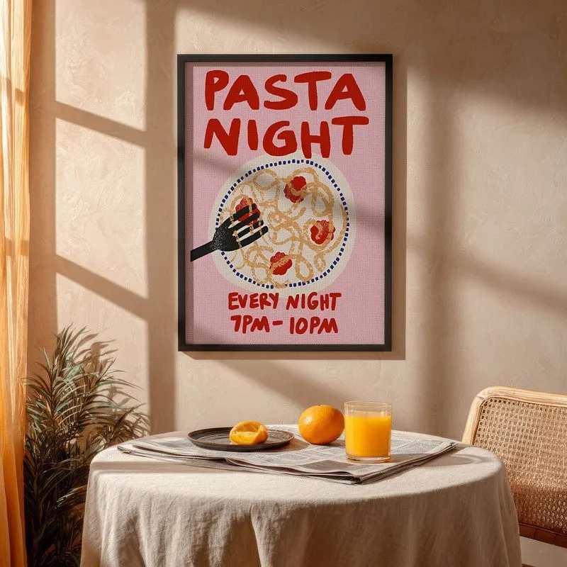 Pasta Night Archival Canvas Wall Art - Black media 4