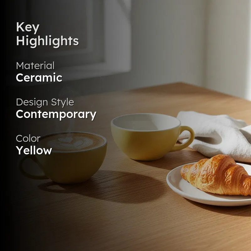 Ceramic Tea Cups (Yellow,240 mL Each) - Set Of Two media 2