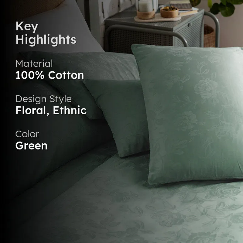 Blooming Rose Jacquard Pillow Cover (Sage) - Set Of Two media 2