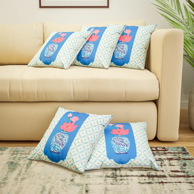 Indigo Pottery Cushion Cover - Set Of Five media 1