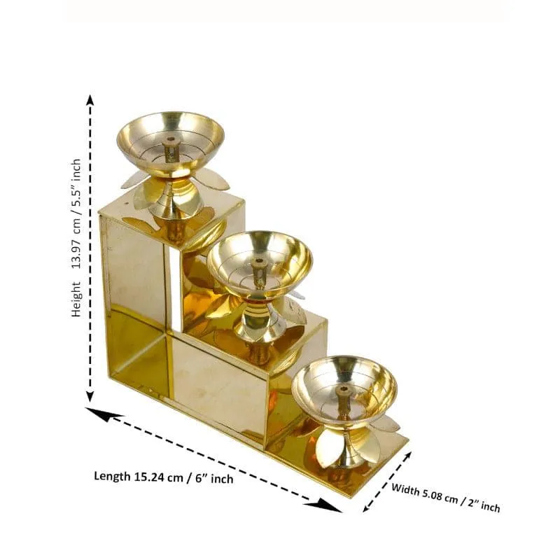 AuraStack Brass Step Diya Stand - Gold Finish media 4