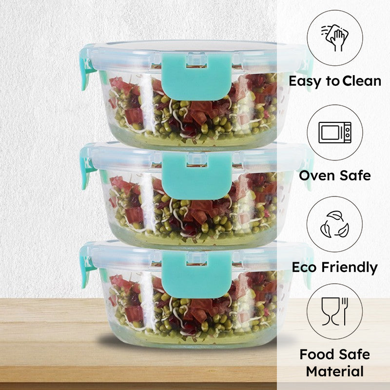 Mogrid Leak Proof Glass Lunch Box (390 mL Each) - Set Of Three