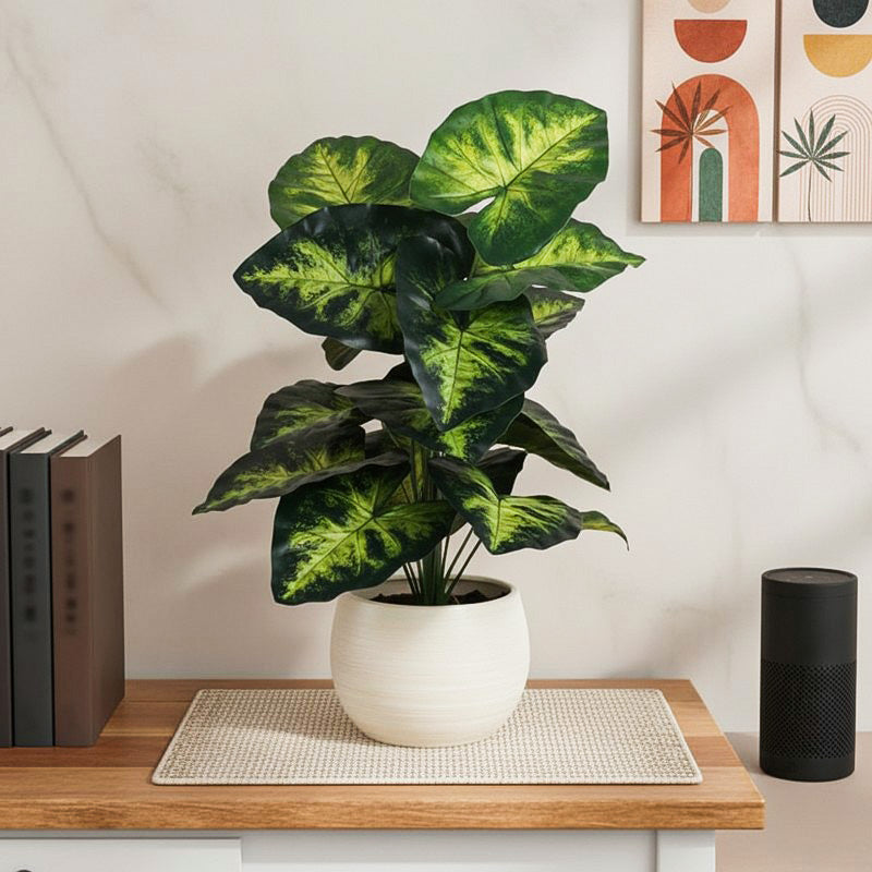 Faux Lush Pothos Plant With Black Plastic Pot (Green & Yellow) - 2.3 Feet