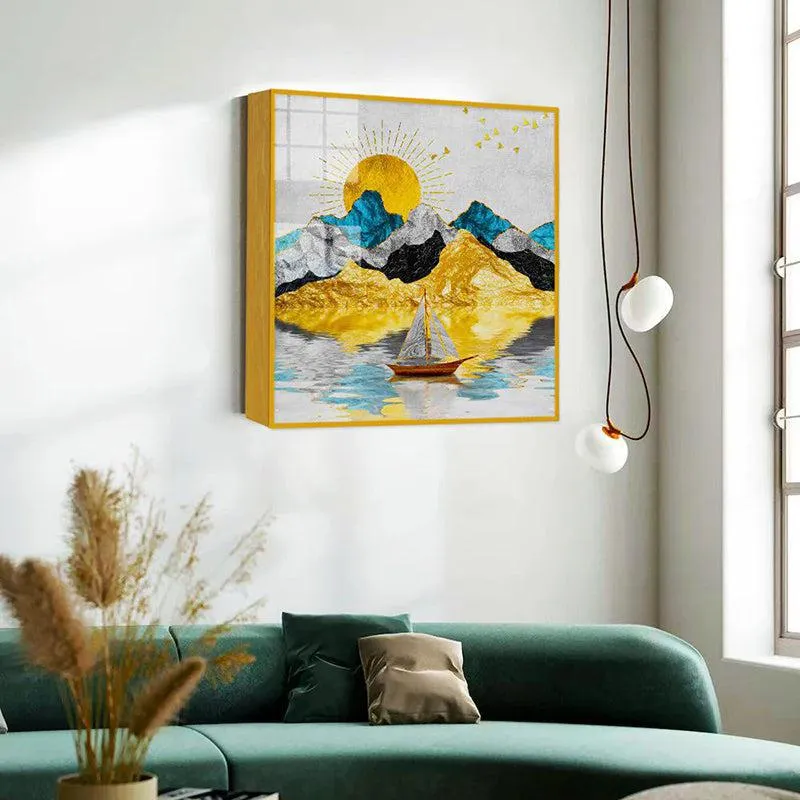 Gold & Azure Peaks Canvas Wall Art With Frame - Gold media 4