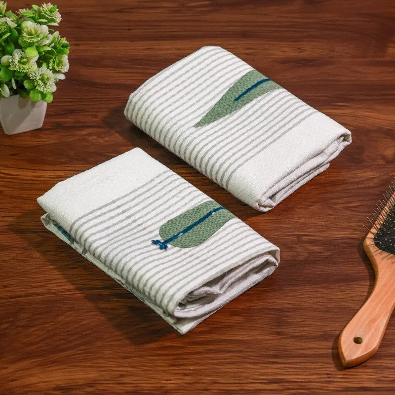 Jungle Fern Cotton Hand Towel (Grey) - Set Of Two media 1